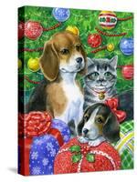 Puppies and Kitten under the Tree-Geraldine Aikman-Stretched Canvas