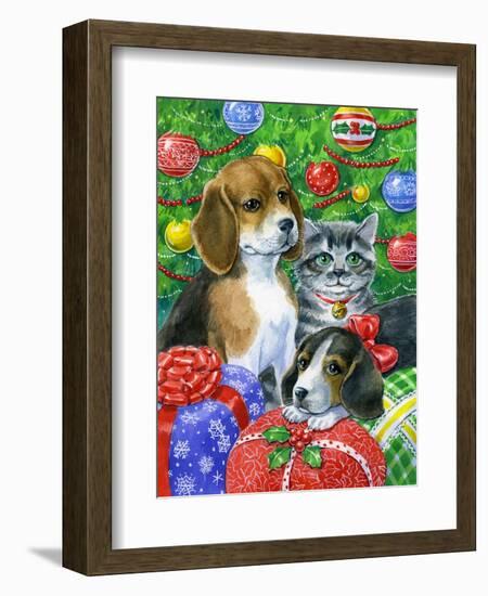 Puppies and Kitten under the Tree-Geraldine Aikman-Framed Giclee Print