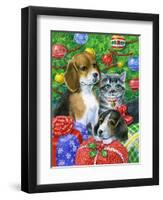 Puppies and Kitten under the Tree-Geraldine Aikman-Framed Giclee Print