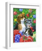 Puppies and Kitten under the Tree-Geraldine Aikman-Framed Giclee Print