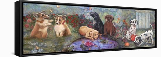 Puppies and Pond-Judy Mastrangelo-Framed Stretched Canvas