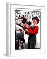 "Puppy by Parcel Post," Country Gentleman Cover, March 15, 1924-J.F. Kernan-Framed Giclee Print