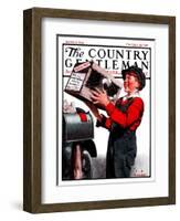 "Puppy by Parcel Post," Country Gentleman Cover, March 15, 1924-J.F. Kernan-Framed Giclee Print