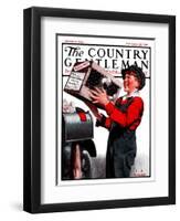 "Puppy by Parcel Post," Country Gentleman Cover, March 15, 1924-J.F. Kernan-Framed Giclee Print