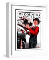 "Puppy by Parcel Post," Country Gentleman Cover, March 15, 1924-J.F. Kernan-Framed Giclee Print