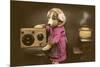 Puppy in Apron with Radio Receiver-null-Mounted Premium Giclee Print