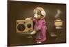 Puppy in Apron with Radio Receiver-null-Framed Art Print