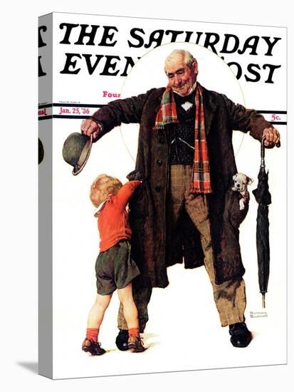 "Puppy in the Pocket" or "The Gift" Saturday Evening Post Cover, January 25,1936-Norman Rockwell-Stretched Canvas