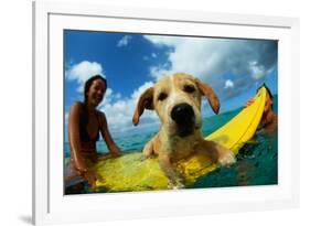 Puppy Riding on Surfboard-Rick Doyle-Framed Photographic Print