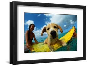 Puppy Riding on Surfboard-Rick Doyle-Framed Photographic Print