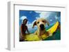 Puppy Riding on Surfboard-Rick Doyle-Framed Photographic Print