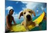 Puppy Riding on Surfboard-Rick Doyle-Mounted Photographic Print