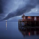 Rorbuer on Stilts at Dusk with Lighthouse, Lofoten Islands, Norway, Scandinavia, Europe-Purcell-Holmes-Photographic Print