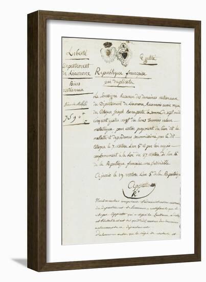 Purchase Deed by Joseph Bonaparte of Milelli Domains-null-Framed Giclee Print