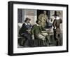 Puritans Drinking from Pewter Mugs in Colonial Massachusetts-null-Framed Giclee Print