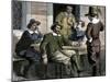 Puritans Drinking from Pewter Mugs in Colonial Massachusetts-null-Mounted Giclee Print