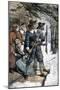 Puritans on Alert While Celebrating Christmas in Colonial Massachusetts, 1600s-null-Mounted Giclee Print