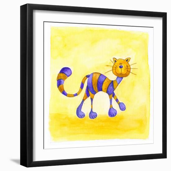 Purple and Yellow Cat-null-Framed Giclee Print