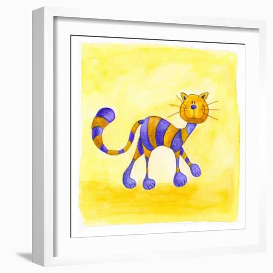 Purple and Yellow Cat-null-Framed Giclee Print