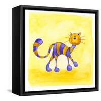 Purple and Yellow Cat-null-Framed Stretched Canvas