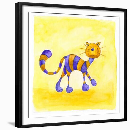 Purple and Yellow Cat-null-Framed Giclee Print