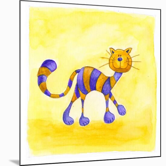 Purple and Yellow Cat-null-Mounted Giclee Print