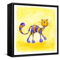 Purple and Yellow Cat-null-Framed Stretched Canvas
