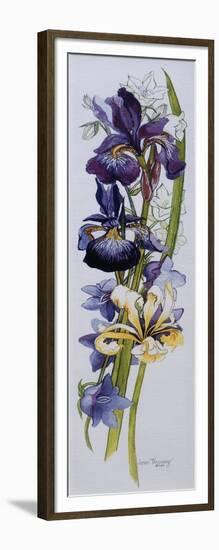 Purple and Yellow Irises with White and Mauve Campanulas,2013-Joan Thewsey-Framed Giclee Print