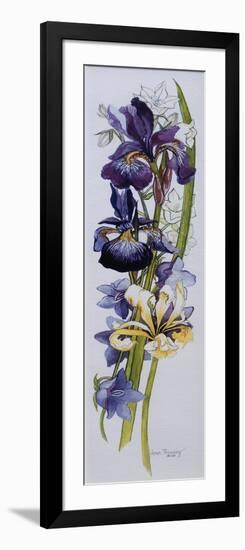 Purple and Yellow Irises with White and Mauve Campanulas,2013-Joan Thewsey-Framed Giclee Print