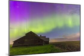 Purple Aurora over an Old Barn in Southern Alberta, Canada-Stocktrek Images-Mounted Photographic Print