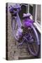 Purple bicycle on street, Limburg an der Lahn, Hesse, Germany-null-Stretched Canvas