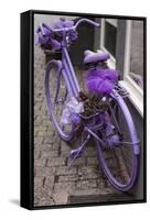 Purple bicycle on street, Limburg an der Lahn, Hesse, Germany-null-Framed Stretched Canvas