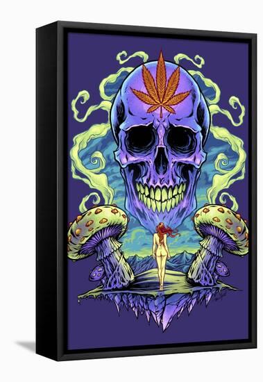 Purple Cannabis Skull With Mushrooms-FlyLand Designs-Framed Stretched Canvas