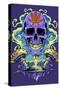 Purple Cannabis Skull With Mushrooms-FlyLand Designs-Stretched Canvas