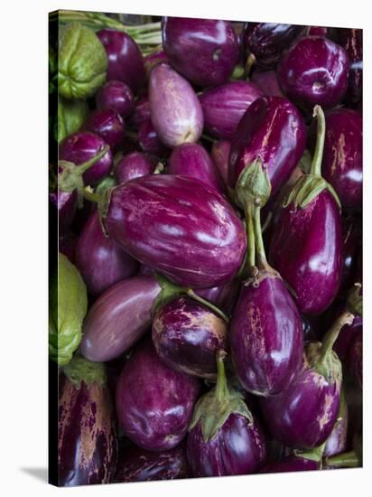 Purple eggplant, Seafront Market, St-Paul, Reunion Island, France-Walter Bibikow-Stretched Canvas