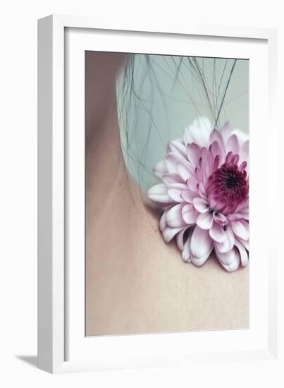 Purple Flower on Shoulder of Female-Carolina Hernandez-Framed Photographic Print