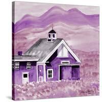 Purple Folk Art Barn-Cheryl Bartley-Stretched Canvas