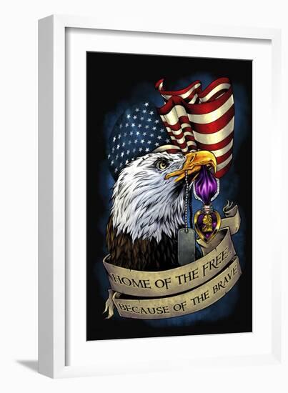 Purple Heart Eagle and Flag 01-FlyLand Designs-Framed Giclee Print