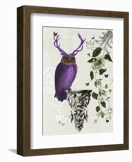 Purple Owl with Antlers-Fab Funky-Framed Art Print