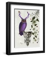 Purple Owl with Antlers-Fab Funky-Framed Art Print