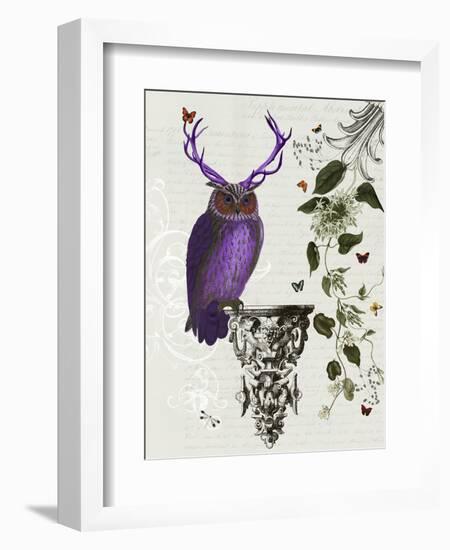 Purple Owl with Antlers-Fab Funky-Framed Art Print