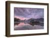 Purple sky at sunset and wooden huts are reflected in the clear water of Kochelsee, Schlehdorf, Bav-Roberto Moiola-Framed Photographic Print