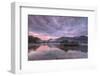 Purple sky at sunset and wooden huts are reflected in the clear water of Kochelsee, Schlehdorf, Bav-Roberto Moiola-Framed Photographic Print