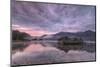 Purple sky at sunset and wooden huts are reflected in the clear water of Kochelsee, Schlehdorf, Bav-Roberto Moiola-Mounted Photographic Print