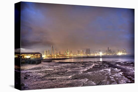 Purple Sunset Tide Pools, gold Skyline-Nish Nalbandian-Stretched Canvas