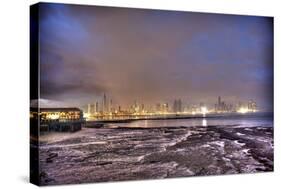 Purple Sunset Tide Pools, gold Skyline-Nish Nalbandian-Stretched Canvas