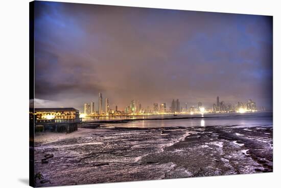 Purple Sunset Tide Pools, gold Skyline-Nish Nalbandian-Stretched Canvas