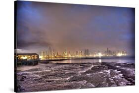 Purple Sunset Tide Pools, gold Skyline-Nish Nalbandian-Stretched Canvas