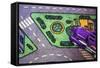 Purple Toy Car on Street Mat-null-Framed Stretched Canvas