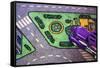 Purple Toy Car on Street Mat-null-Framed Stretched Canvas